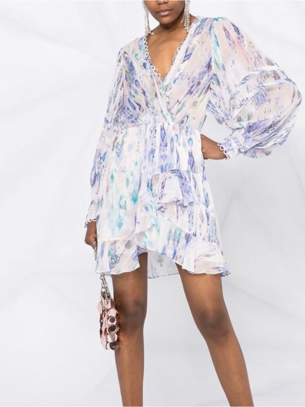 IRO Kolmi printed Ruffle Mini Mulitco Blue Dress Cottagecore Parisian French